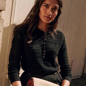 Sezane Lyna Jumper Henley Sweater Black M